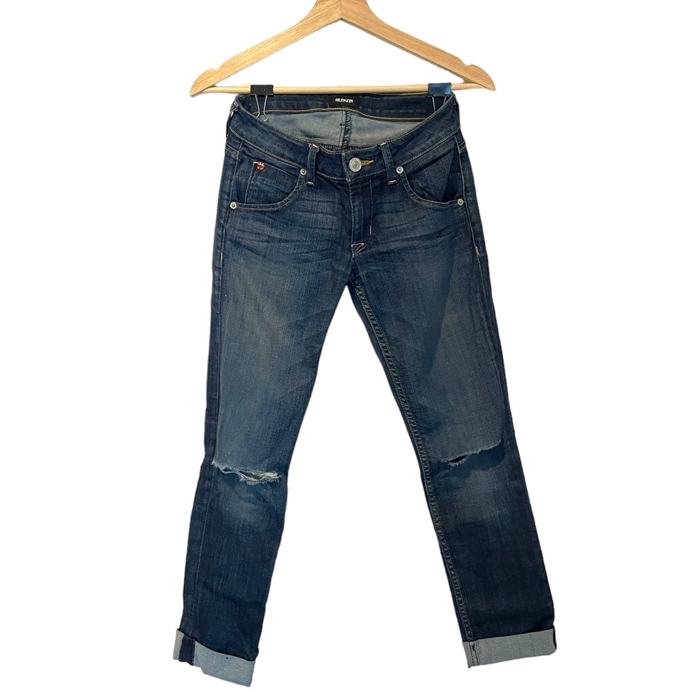 Hudson Cuffed Jeans Dark Wash Destroyed Knees Size 24 - Picture 6 of 6